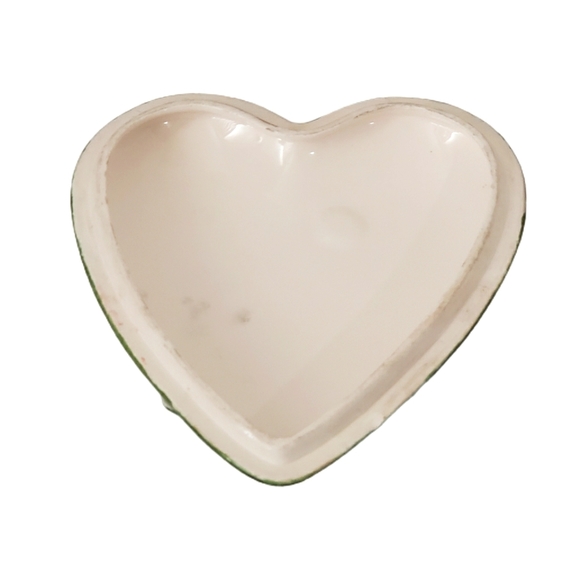 VTG Royal Sealy Japan Heart Trinket Dish Green Pink Roses CottageCore Decor - Picture 7 of 8